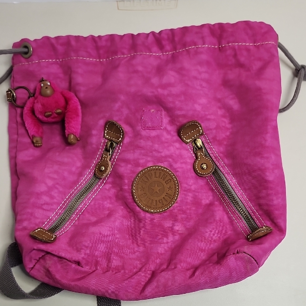 Kipling Y2K Drawstring Backpack Monkey Keychain - image 9